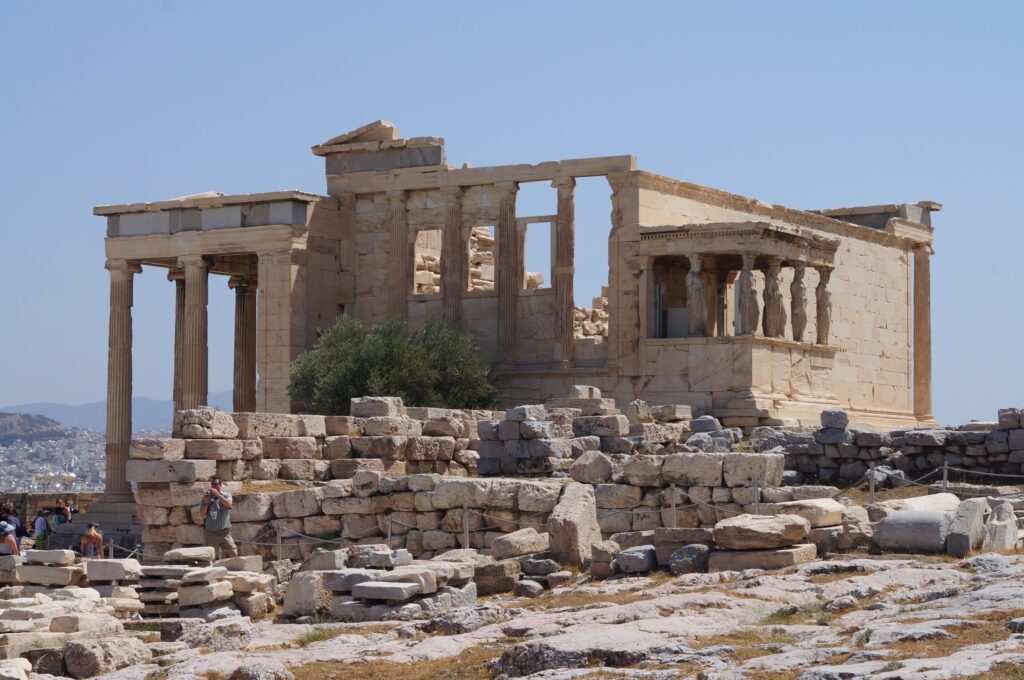 The Erechtheion, a temple built in honor of Athena and Poseidon from 421-406 BC.