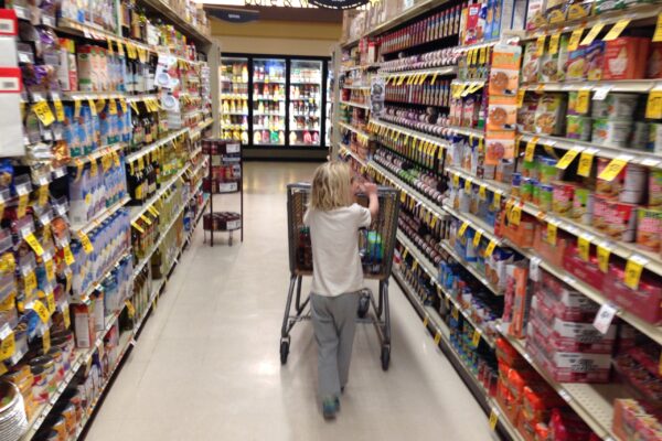 Kid pushing a shopping cart