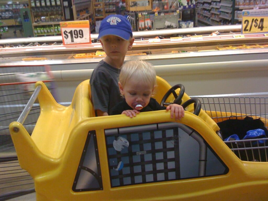 Kids in a shopping cart