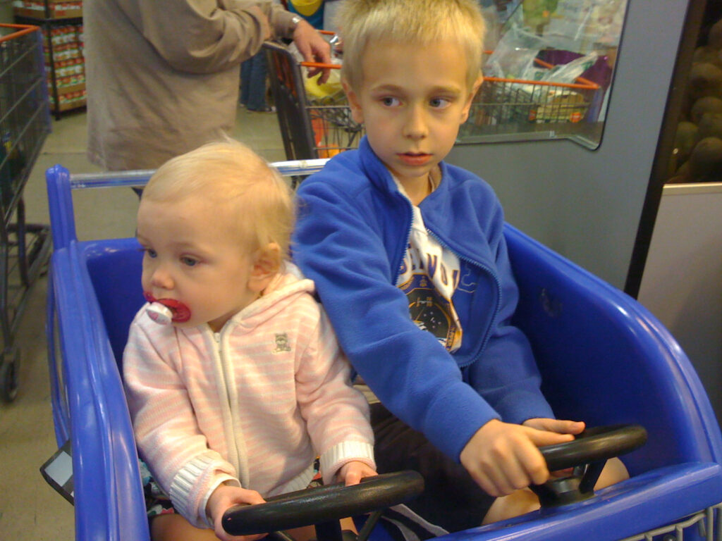 Kids in a shopping cart